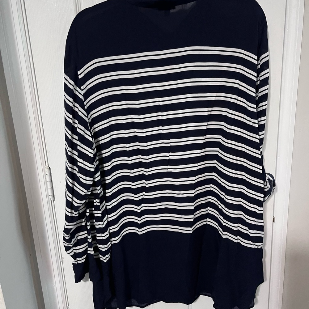 TalbotsWoman 3x Navy and White Striped Button-Up Shirt lightweight coastal - Picture 6 of 7